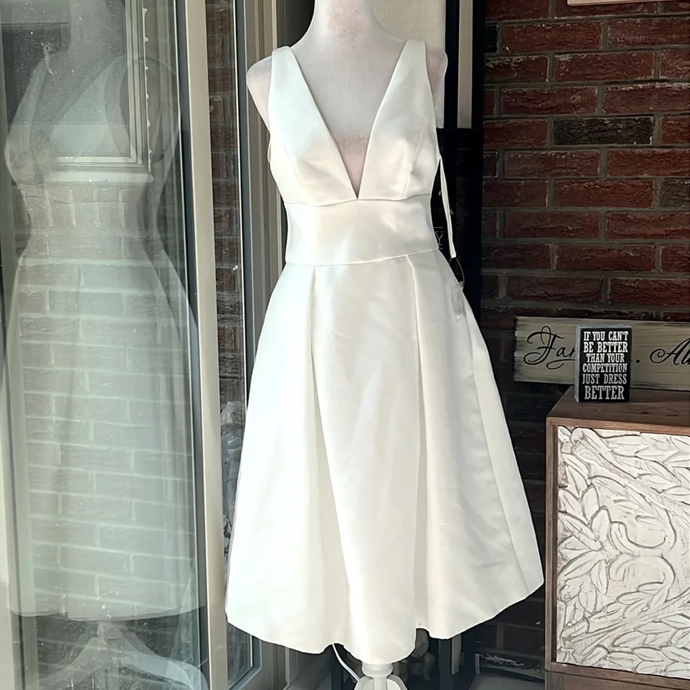 Amsale Faille Deep V-Neck Dress Size 6 NWT - Picture 6 of 9